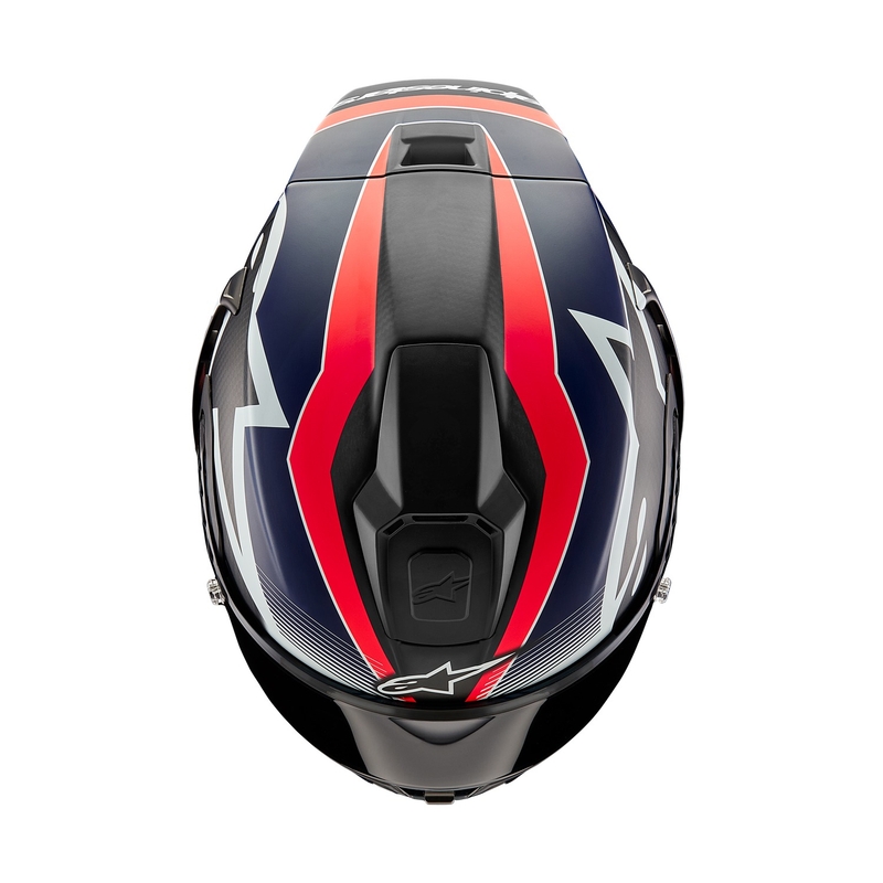 Casque moto intégral Alpinestars Supertech R-10 Team carbone rouge fluo-bleu-blanc mat