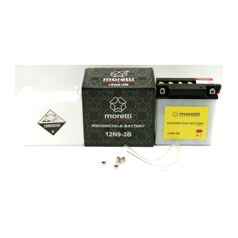 Konvenční motocyklová baterie Moretti 12N9-3B, 12V 9Ah