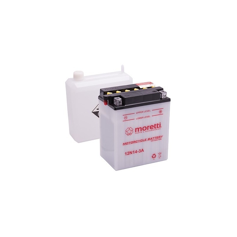 Konvenční motocyklová baterie Moretti 12N14-3A, 12V 14Ah