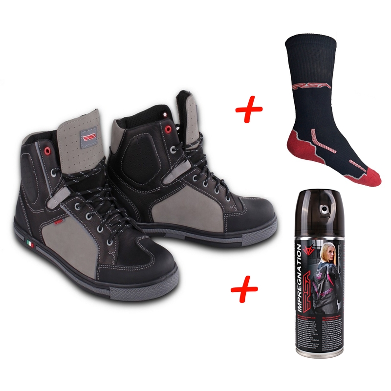 SET : Bottes de moto RSA TRA + imprégnation + chaussettes fonctionnelles RSA Classic