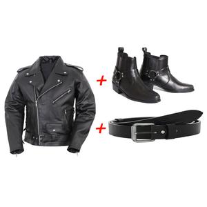 SET : Bottes de cheval RSA KW + ceinture en cuir RSA Classic + veste en cuir RSA Crooked