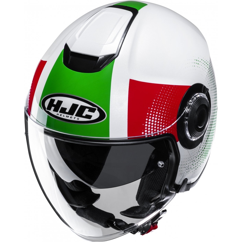 Casque moto ouvert HJC i40N Pyle MC41 rouge-vert-blanc