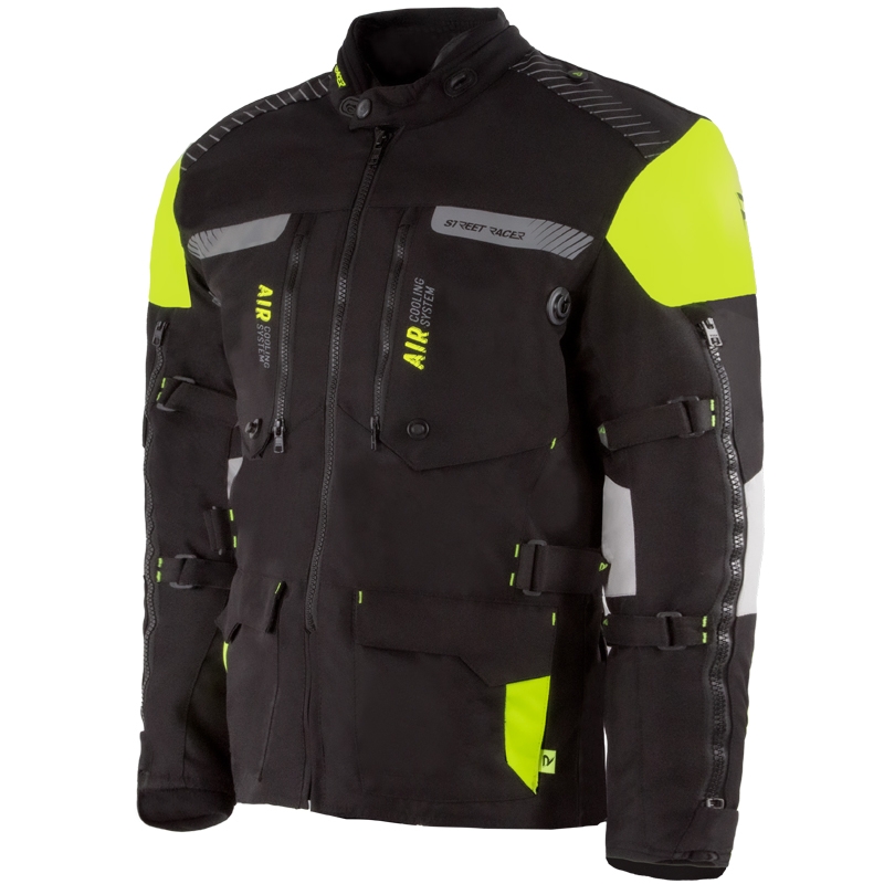 Veste de moto Street Racer toutes saisons Noir-Jaune fluo