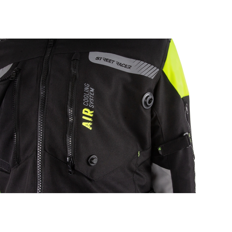 Veste de moto Street Racer toutes saisons Noir-Jaune fluo