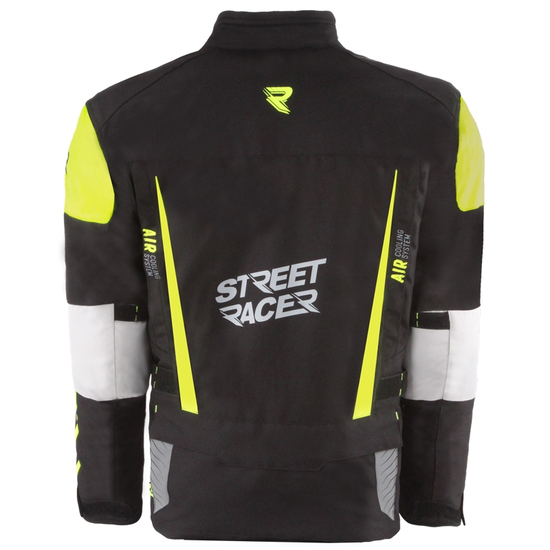 Veste de moto Street Racer toutes saisons Noir-Jaune fluo