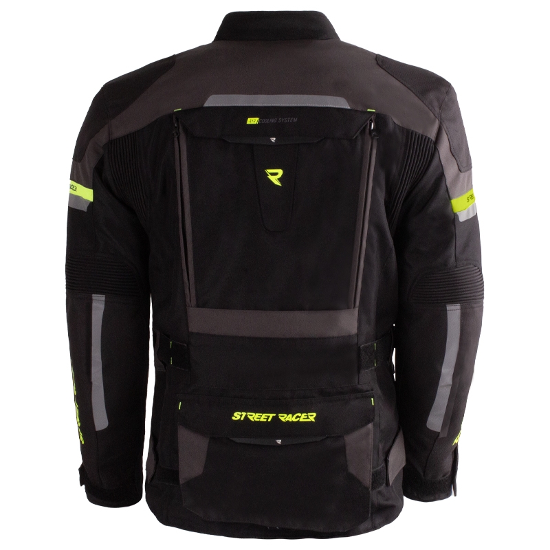 Blouson de moto Street Racer Rocket noir-gris-jaune fluo
