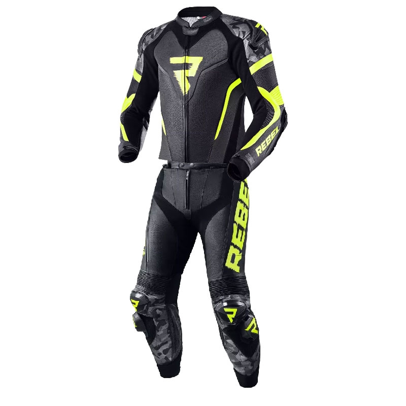 Combinaison moto Rebelhorn Rebel noir-gris-jaune fluo