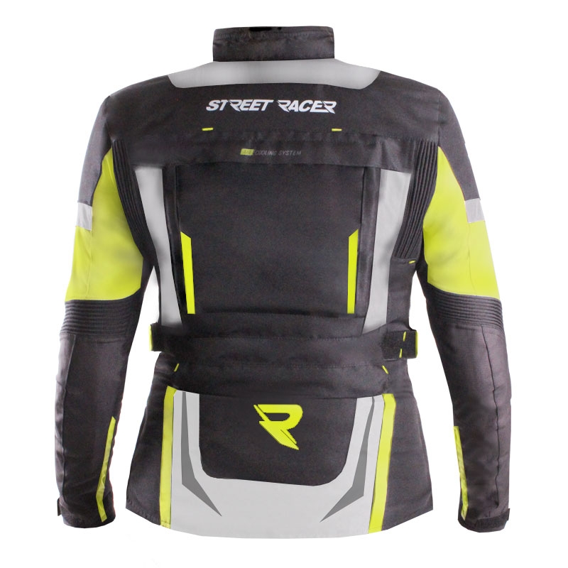 Blouson moto femme Street Racer Hilax noir-gris-jaune fluo