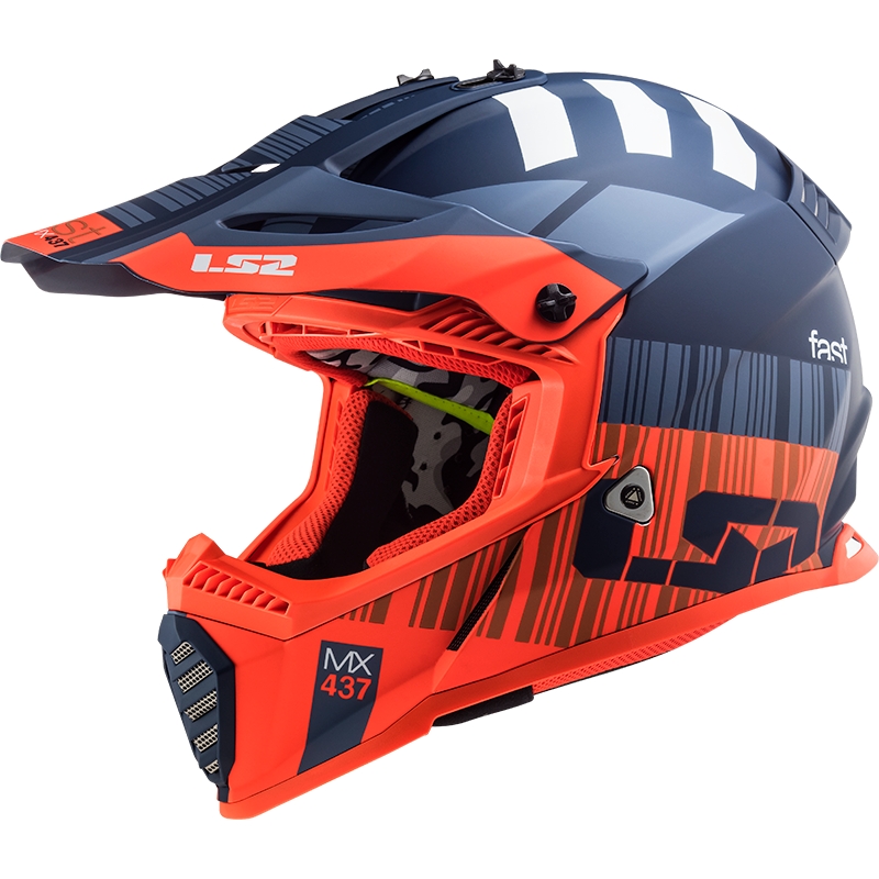 Casque motocross enfants LS2 MX437 FAST EVO MINI XCODE fluo orange-bleu