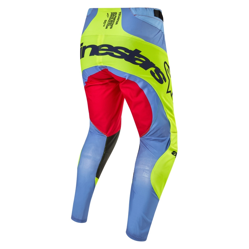 Pantalon motocross Alpinestars Techstar Ocuri bleu clair-jaune fluo-rouge