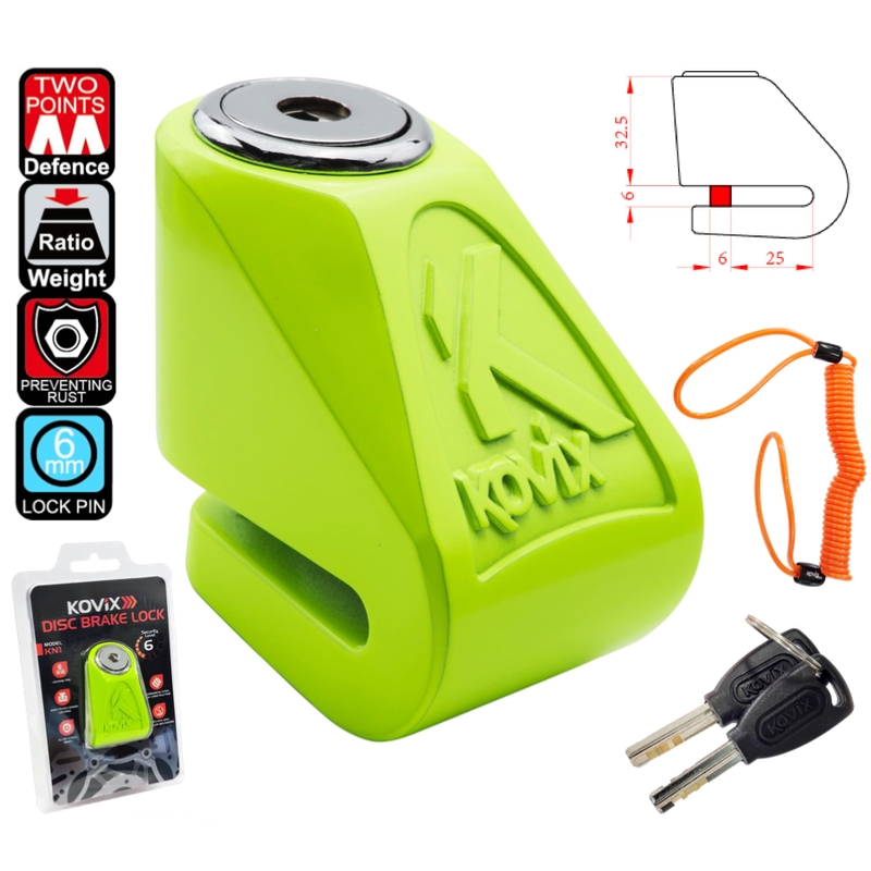 Serrure de frein à disque KOVIX KN1 jaune fluo