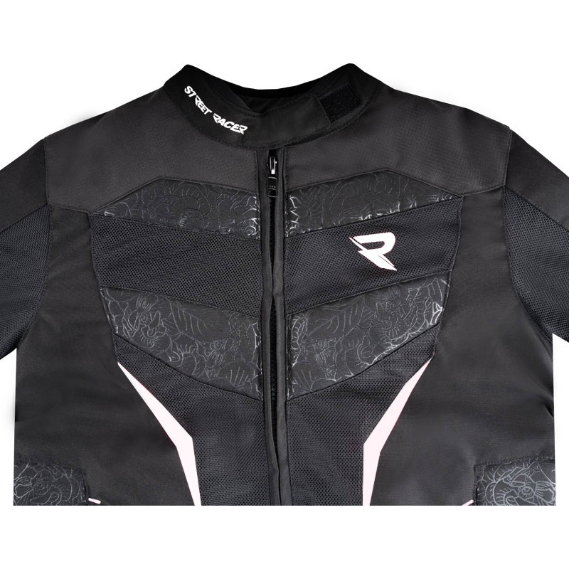 Veste de moto Street Racer Rose Air noir et blanc pour femmes