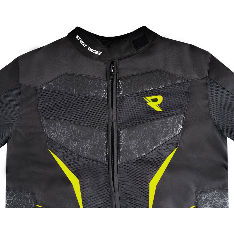 Veste moto femme Street Racer Rose Air noir-jaune fluo