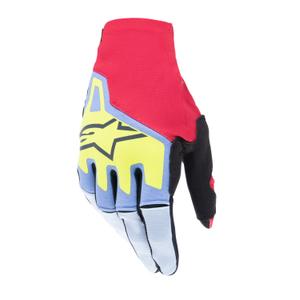 Gants de motocross Alpinestars Techstar bleu clair-rouge-jaune fluo-noir