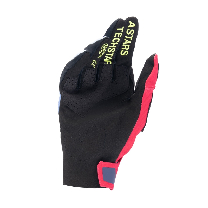 Gants de motocross Alpinestars Techstar bleu clair-rouge-jaune fluo-noir