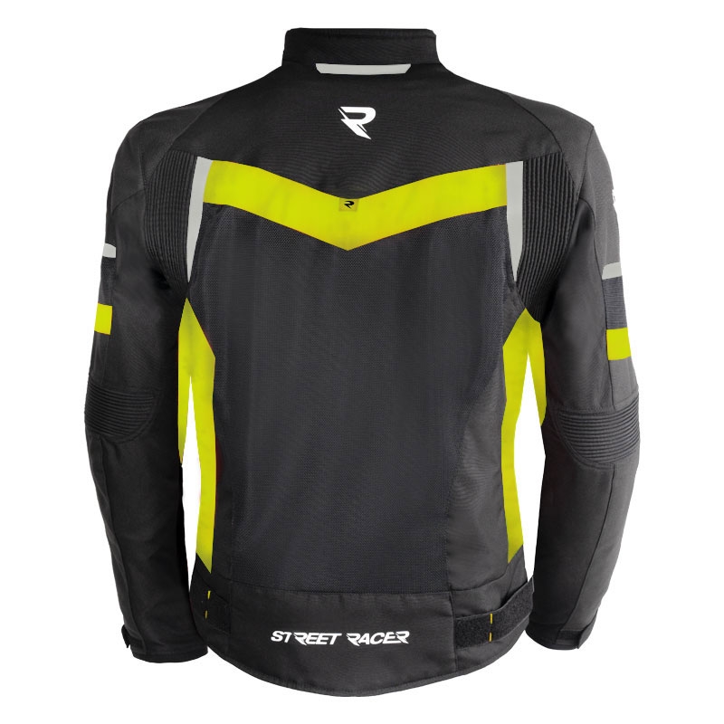 Veste de moto Street Racer Evans Air noire et jaune fluo