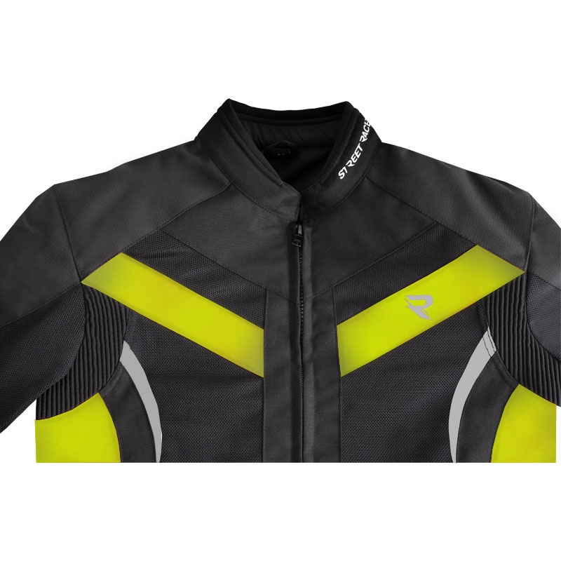 Veste de moto Street Racer Evans Air noire et jaune fluo