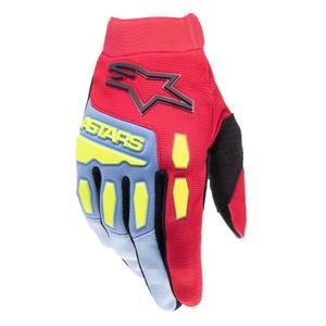 Gants de motocross Alpinestars Full Bore bleu clair-rouge-jaune fluo-noir