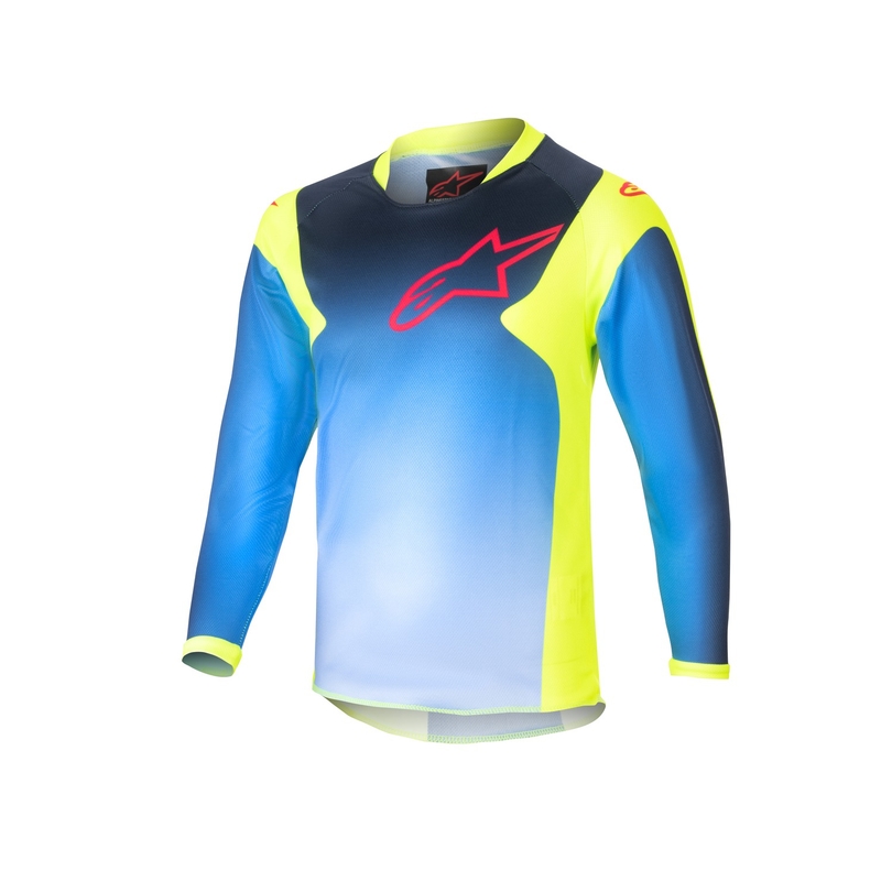 Maillot motocross enfant Alpinestars Racer Hoen 2024 jaune fluo-bleu foncé