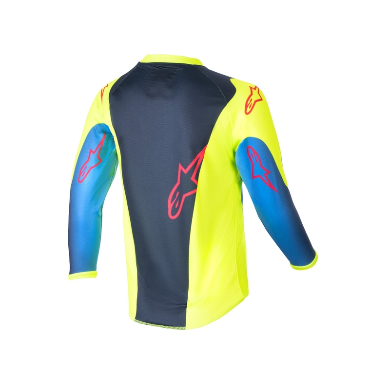 Maillot motocross enfant Alpinestars Racer Hoen 2024 jaune fluo-bleu foncé