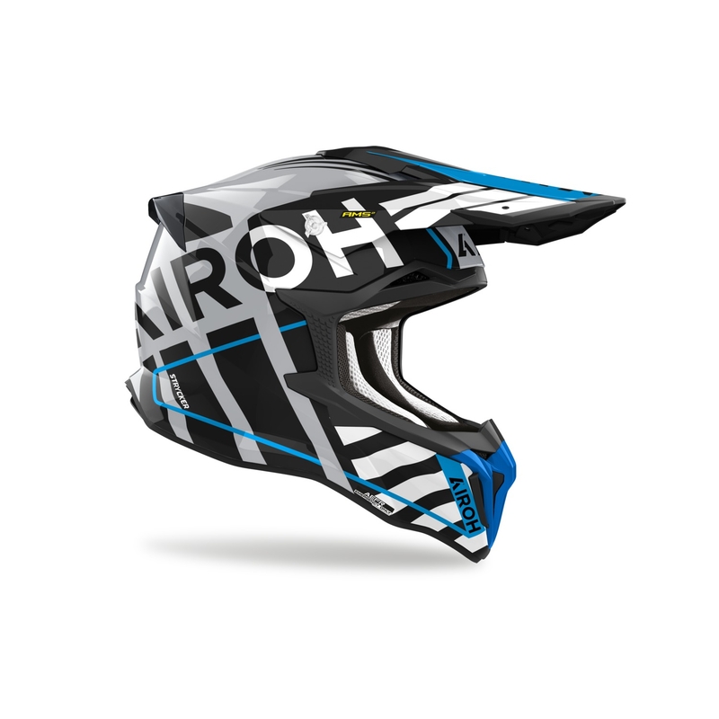 Casque motocross Airoh Strycker Brave 2024 bleu-gris brillant soldes