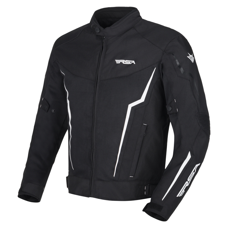 Veste de moto noire et blanche RSA Bolt