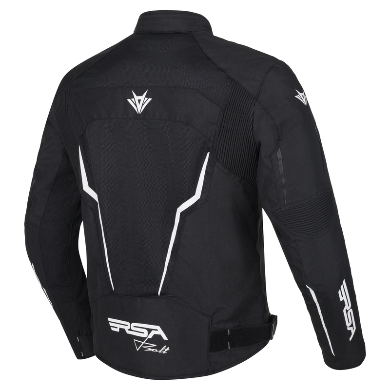 Veste de moto noire et blanche RSA Bolt