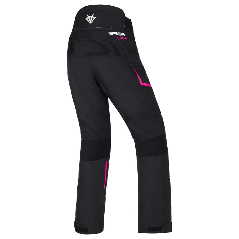 Pantalon de moto RSA Bolt noir, blanc et rose pour femmes