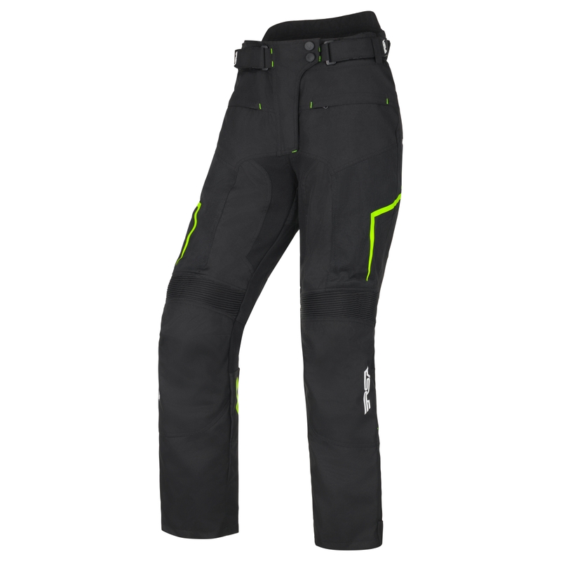 Pantalon de moto RSA Bolt noir-blanc-jaune fluo pour femme
