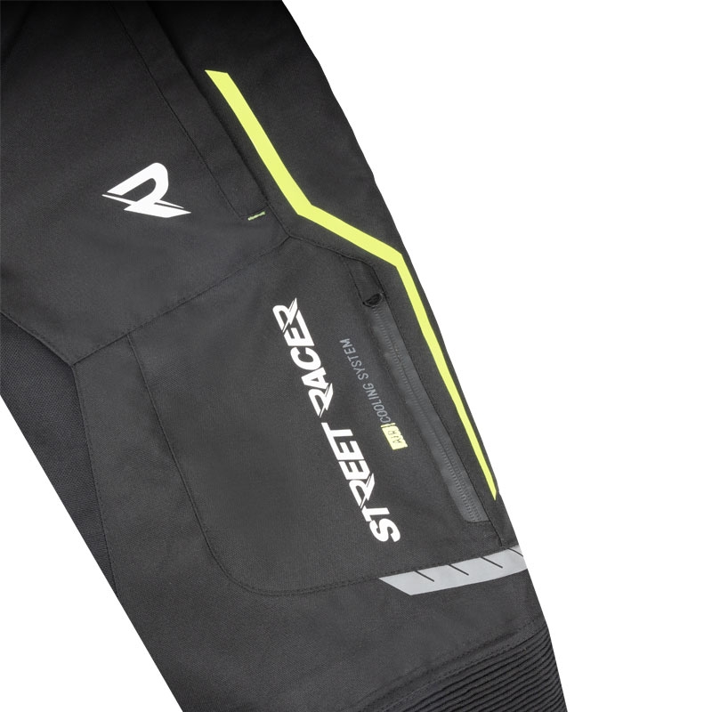 Pantalon de moto Street Racer Flex noir-jaune fluo