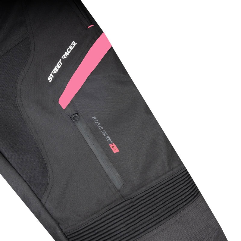 Pantalon de moto Street Racer Vix noir et rose pour femmes
