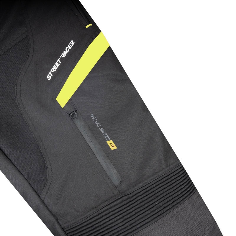 Pantalon de moto Street Racer Vix noir et jaune fluo pour femme