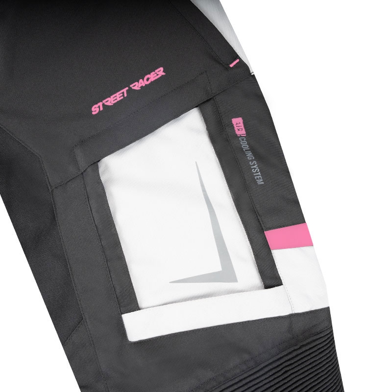Pantalon de moto Street Racer Hilax noir-gris-rose pour femme