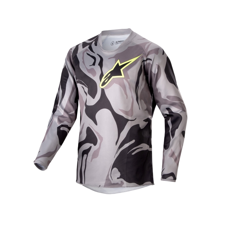 Kids Motocross Jersey Alpinestars Racer Tactical 2024 grey camo-fluo yellow-black