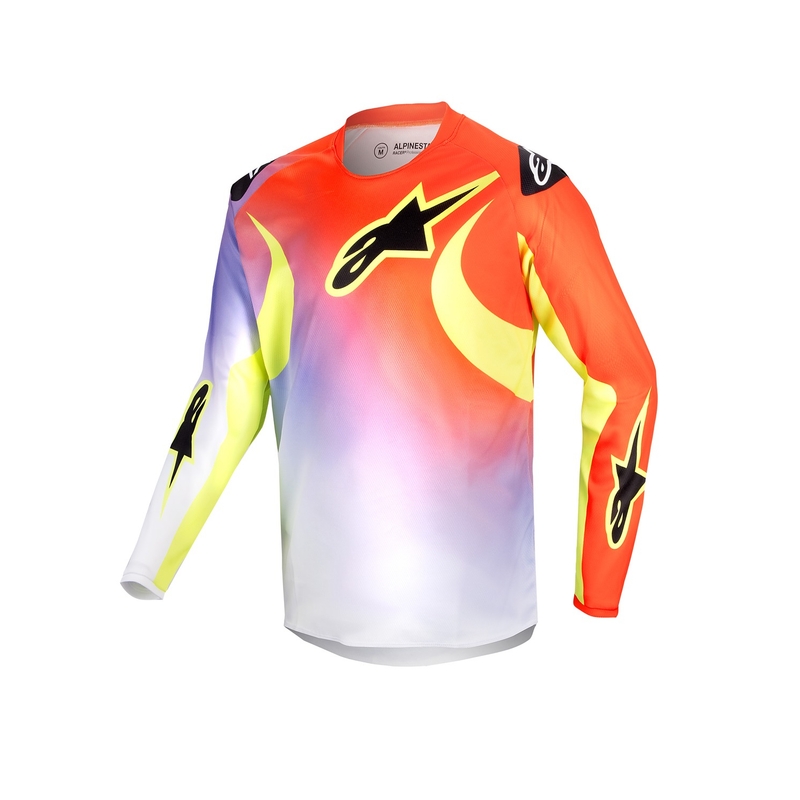 Maillot motocross enfant Alpinestars Racer Lucent 2024 blanc-noir-jaune fluo