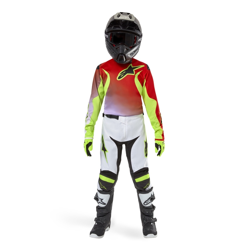Maillot motocross enfant Alpinestars Racer Lucent 2024 blanc-noir-jaune fluo