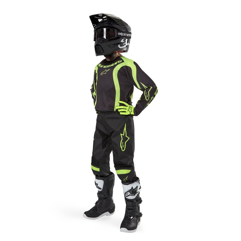 Maillot de motocross Alpinestars Racer Lurv pour enfant, noir et jaune fluo