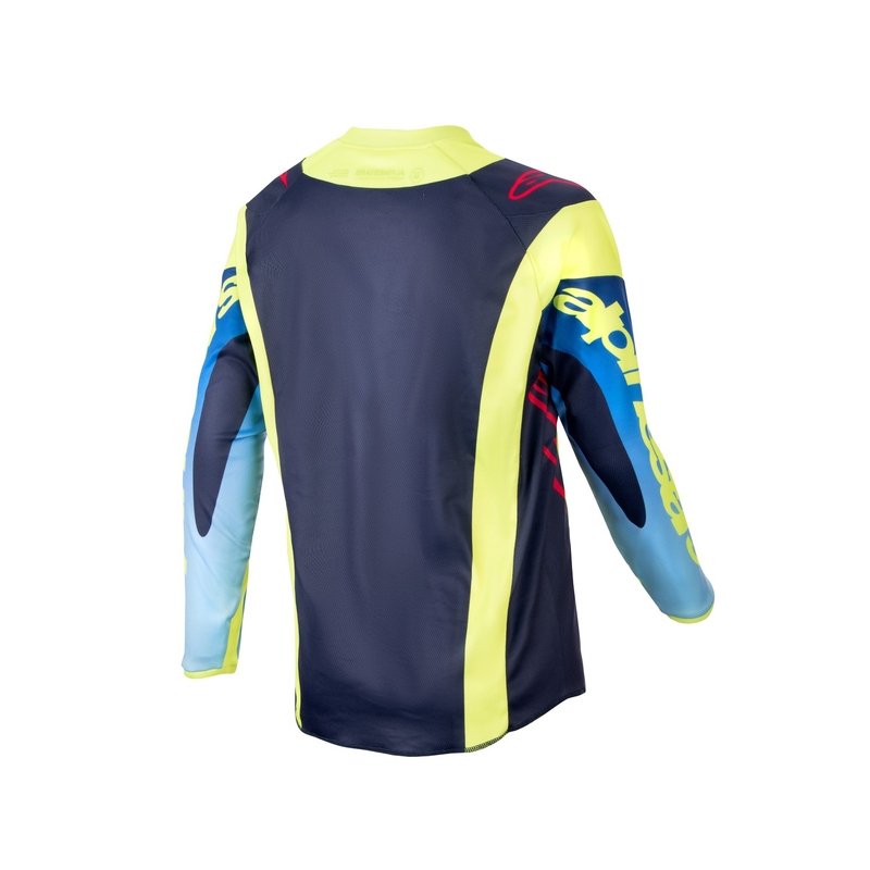 Maillot motocross enfant Alpinestars Racer Hoen 2024 jaune fluo-bleu-rouge