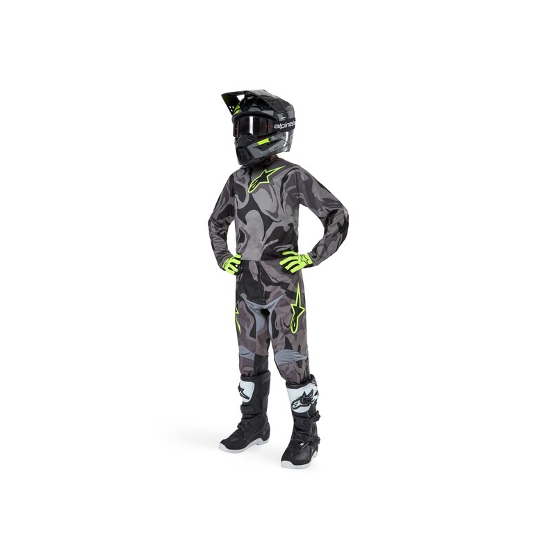 Alpinestars Racer Tactical 2024 Kids Motocross Pants grey camo-fluo yellow-black