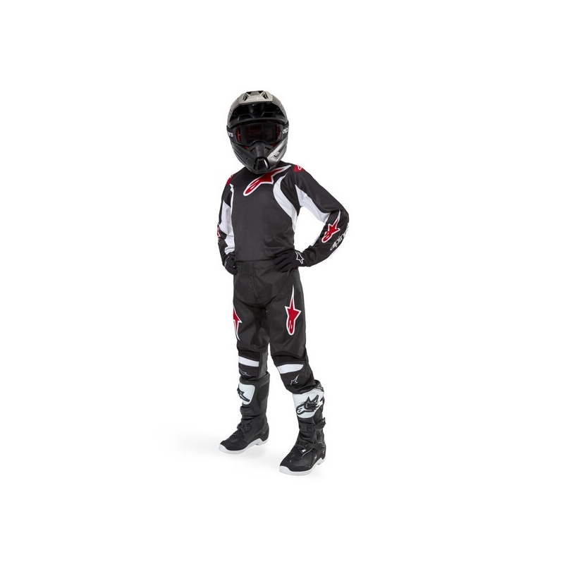 Pantalon de motocross Alpinestars Racer Lucent pour enfant, noir, blanc et rouge