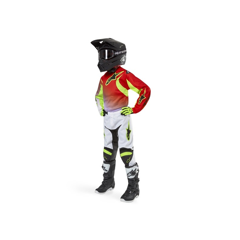 Pantalon de motocross Alpinestars Racer Lucent pour enfant, blanc, noir et jaune fluo