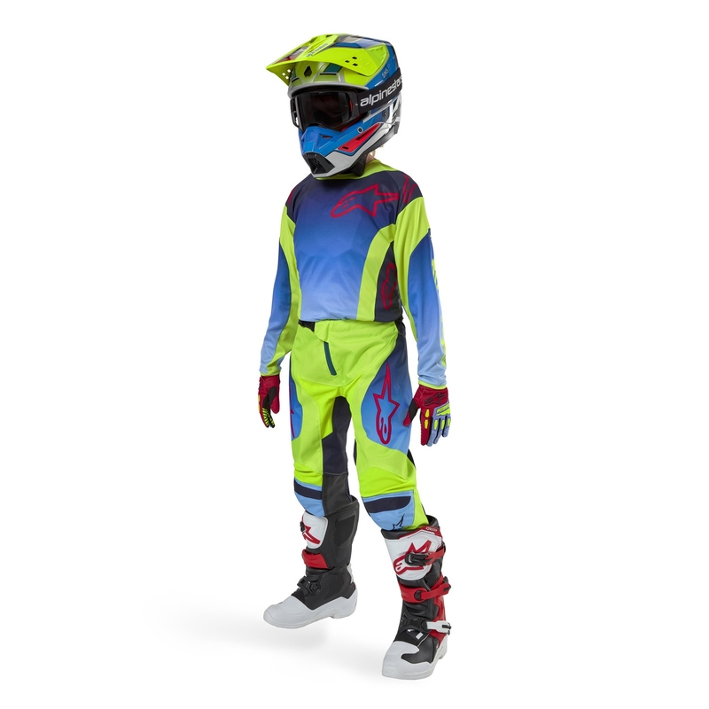 Pantalon de motocross pour enfant Alpinestars Racer Hoen jaune fluo-bleu-rouge