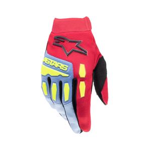 Gants motocross enfants Alpinestars Full Bore 2024 bleu clair-rouge-jaune fluo-noir