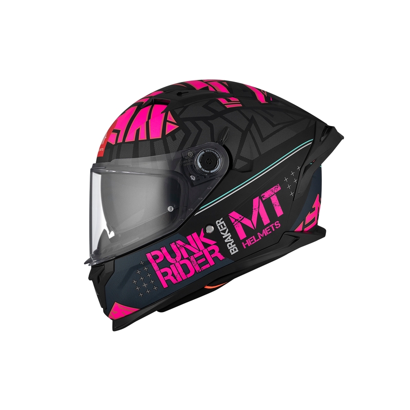 MT BRAKER SV PUNK RIDER B8 casque moto intégral noir et rose