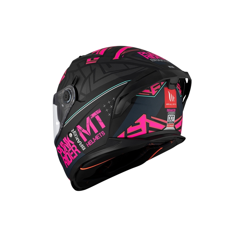 MT BRAKER SV PUNK RIDER B8 casque moto intégral noir et rose