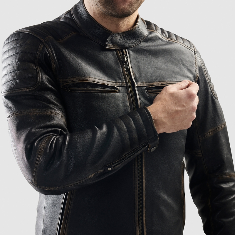 Veste de moto en cuir marron Rebelhorn Hunter II