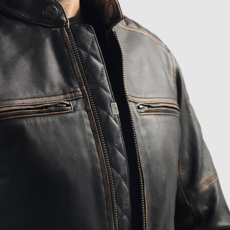 Veste de moto en cuir marron Rebelhorn Hunter II