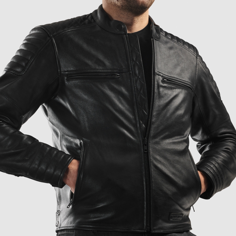 Veste de moto en cuir Rebelhorn Hunter II noir