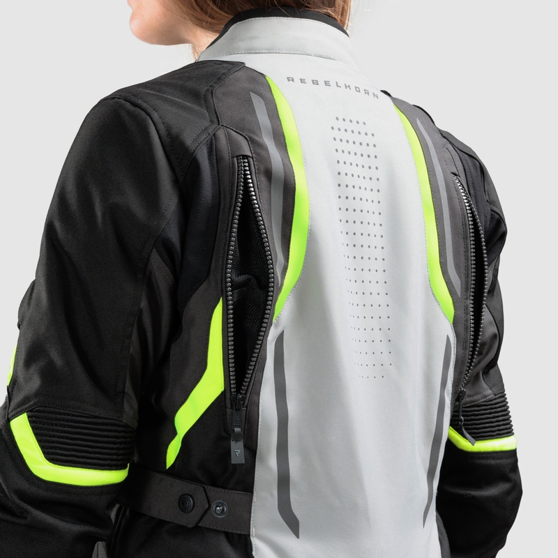 Blouson de moto pour femme Rebelhorn Hiker IV noir-gris-jaune fluo