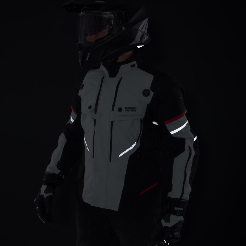 Veste de moto Rebelhorn Range gris-noir-rouge